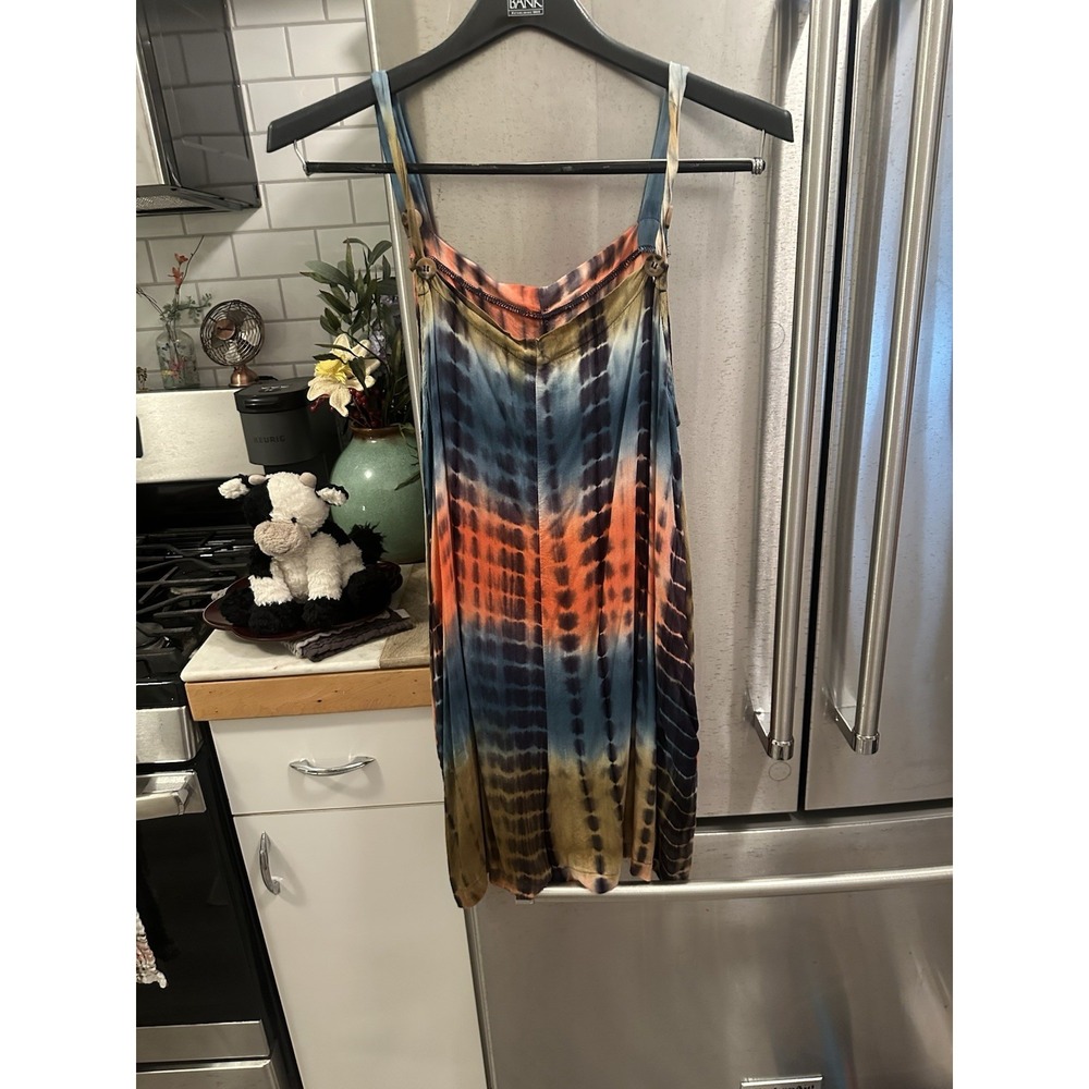 Rainbow Striped Rayon Romper L/XL Pockets Adj Straps Festival Y2K - Picture 13 of 16